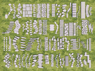 Various Road Facilities With Different Pavement Designs Stone Bricks And Concrete Patterns 3d model