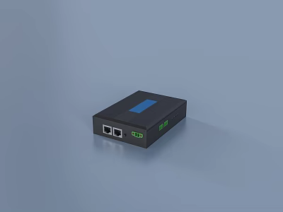 Black Industrial Equipment With Blue Panel RJ45 Ports And Green Indicator Lights 3d model