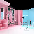 Fashion Art Themed Cultural Center With Pink Blue Decor And Creative Installations
