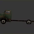 Old Green Rusty Truck Chassis With Cab Frame And Wheels 3d model