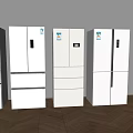Multiple White Refrigerators Arranged Side by Side in Interior Space With Wooden Floor 3d model