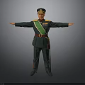 Military Officer in Green Uniform with Decorations Standing Arms Outstretched