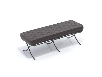Modern Rectangular Bench With Tufted Square Cushion And Black Metal Legs 3d model