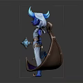 Blue Spiked Headdress Character With White Outfit And Glowing Accessory Near Giant Shell Creature