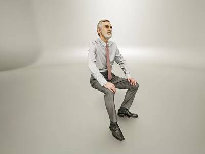 Mature Man Sitting In Minimalist Gray Space Wearing White Shirt And Red Tie 3d model