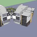Modern Detached Villa Exterior With White Brown Facade And Palm Trees