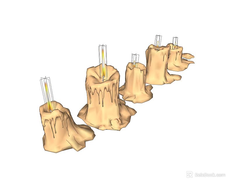 Decorative Set of Candle Lamps Featuring Melted Wax Texture And Illuminated Wick Design 3d model 