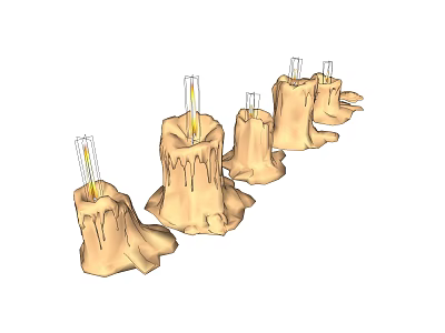 Decorative Set of Candle Lamps Featuring Melted Wax Texture And Illuminated Wick Design 3d model