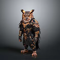 Mythical Owl Warrior In Detailed Black Gold Armor With Ornate Accents