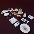 Elegant Dining Table Setting With Plates Utensils Wine Glasses Napkins And Food