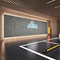 Modern Indoor Parking Garage With White Sports Car Numbered Spaces And Safety Sign