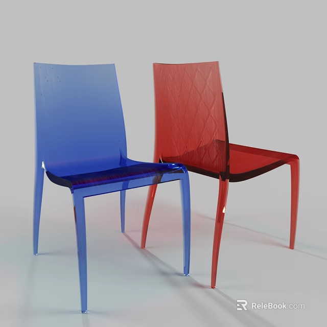Modern Transparent Acrylic Blue and Red Single Chairs with Sleek Design and Clear Finish 3d model 