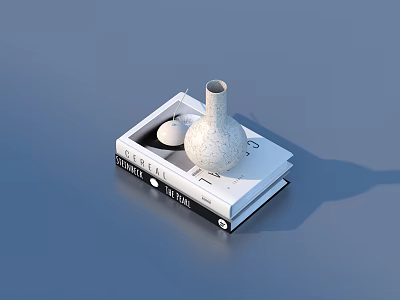 White Speckled Vase Placed On Stacked Furniture And Home Books 3d model