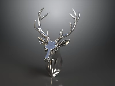 Shiny Silver Deer Head Wall Decor For Modern Living Room Sofa Coffee Table Combination 3d model