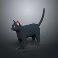 3D Black Cat Model With Green Eyes Pink Ears White Whiskers Standing On Gray Background