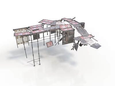 Multi Level Industrial Scaffolding Structure With Metal Frames Wooden Platforms And Mesh Panels 3d model