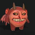 Red Cartoon Monster Character With Horns Wings Big Eyes And Funny Smile