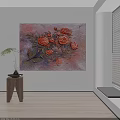 3D Textured Botanical Painting With Red Roses Pink Purple Background For Living Room Decor