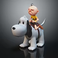 Cartoon Game Movie Characters Boy Riding White Dog With Black Ears Frowning Yellow Shirt
