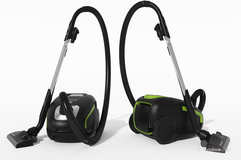 Modern Black and Green Household Vacuum Cleaners with Long Handles and Efficient Suction Design 3d model 