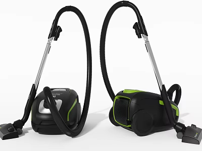 Modern Black and Green Household Vacuum Cleaners with Long Handles and Efficient Suction Design 3d model