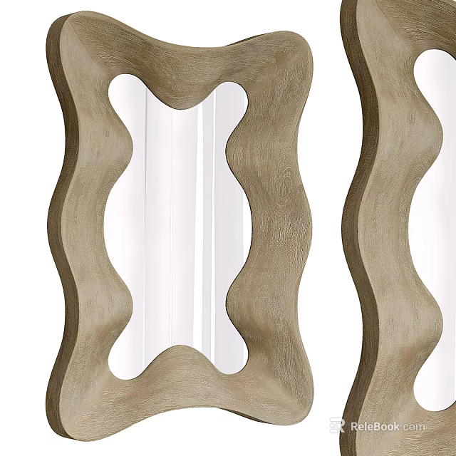 Wavy Wooden Framed Decorative Mirror With Unique Design For Home Interior Decor 3d model 