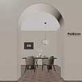 Elegant Restaurant Interior With Arched Entrance Dining Table Green Chairs And Pendant Light