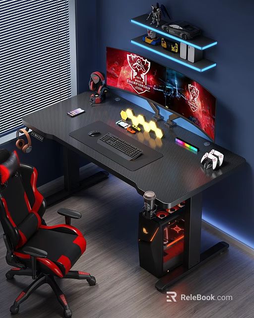 Ergonomic Gaming Desk And Chair Set With Carbon Fiber Surface RGB Lighting 3d model 