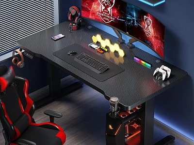 Ergonomic Gaming Desk And Chair Set With Carbon Fiber Surface RGB Lighting 3d model
