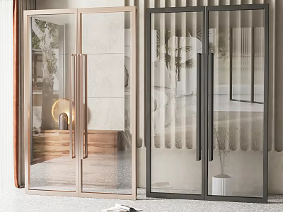 Elegant Modern Double Glass Doors with Light and Dark Frames for Home Interior 3d model