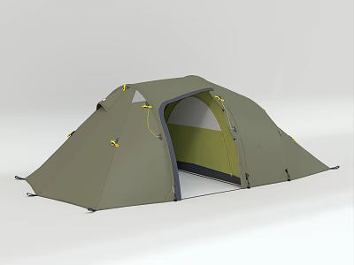 Campsite Featuring Olive Green Tent With Open Entrance And Yellow Accents 3d model
