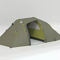 Campsite Featuring Olive Green Tent With Open Entrance And Yellow Accents
