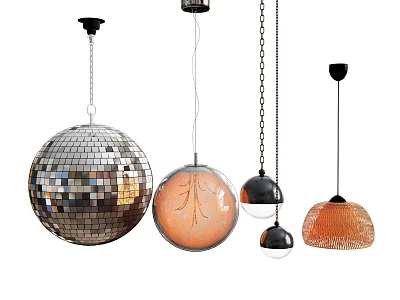 Various Modern Pendant Lights With Mirrored Spherical And Translucent Dome Designs 3d model