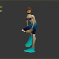 3D Game Movie Character With Brown Hair Blue Outfit And One Leg Bent Pose