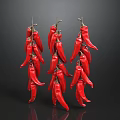Vibrant Red Chili Peppers Strung Together In Three Hanging Bunches