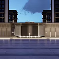 Contemporary Sales Office Building Exterior With Evening Lighting And Surrounding High Rise Buildings