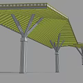 Outdoor Modern Pergola Architectural Design With Green Canopy And Metal Columns