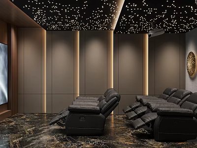 Luxurious Home Theater Interior With Starry Ceiling Leather Recliners And Marble Flooring 3d model