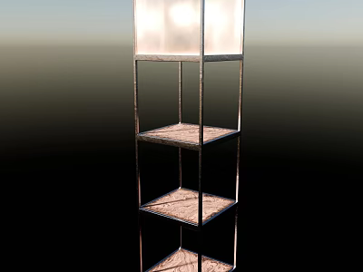 Modern Metal Storage Shelf With Multiple Transparent Glass Shelves And Stable Design 3d model