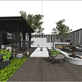 Modern Garden Design With Pavilion Outdoor Seating Fire Pit Stone Pathway And Green Plants