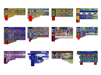 Chinese architecture pavilion tower silhouette ancient architecture attic palace wall decoration pendant icon new Chinese style bucket arch building component new Chinese style mortise and tenon construction 3d model