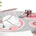 Colorful Circular Playground Equipment with Net Climbing Structure Sand Area and Green Grass