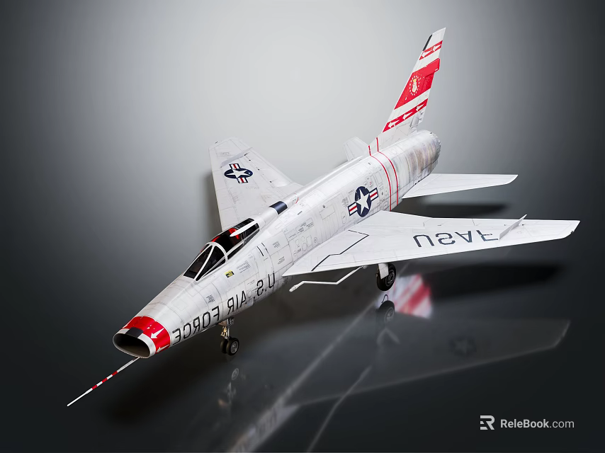 White Fighter Jet Model With Red Nose Stripe Tail US Air Force Logo 30001 EM-21 3d model 