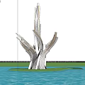 Modern Branch Shaped Spiritual Fortress Sculpture White Gold By Lake With Green Trees Blue Sky