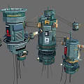 Futuristic Mechanical Towers With Metal Structures Antennas And Cables Multi layered Design