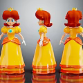 Cartoon Princess Doll With Red Hair Yellow Dress And Crown In Three Angles View