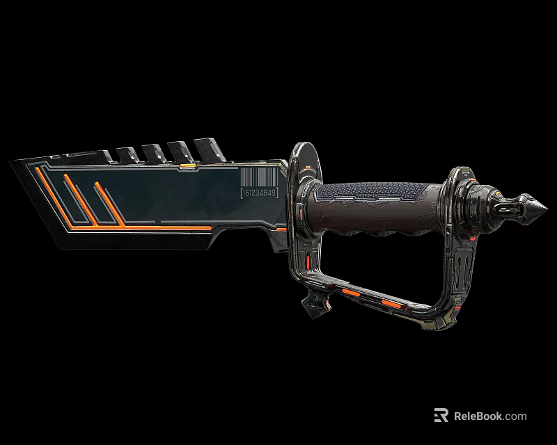Futuristic Sci Fi Weapon with Black Orange Design Mechanical Grip and Sharp Blade 3d model 