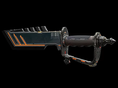 Futuristic Sci Fi Weapon with Black Orange Design Mechanical Grip and Sharp Blade 3d model