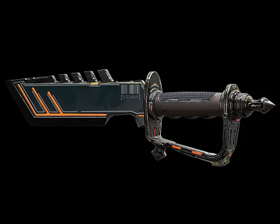 Futuristic Sci Fi Weapon with Black Orange Design Mechanical Grip and Sharp Blade 3d model
