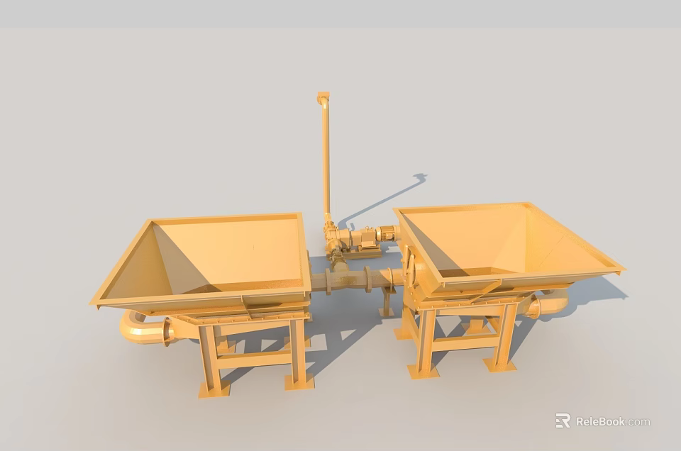 Industrial Equipment with Double Hoppers Stable Frames and Connecting Metal Pipes 3d model 